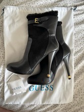 NEW Guess Black Leather & Suede Stivaletto Ankle Bootie 4 (37)