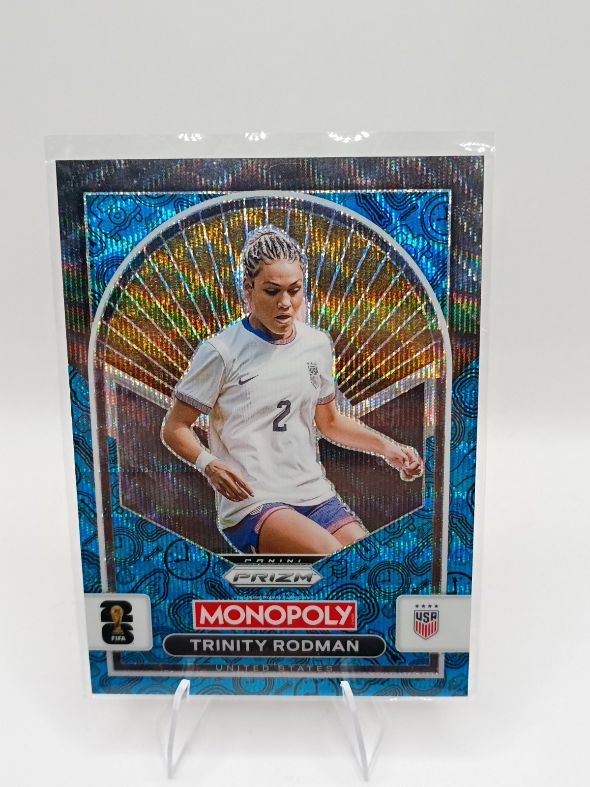 2026 Panini Prizm Monopoly FIFA World Cup #94 Trinity Rodman Insert Blue Wave SP