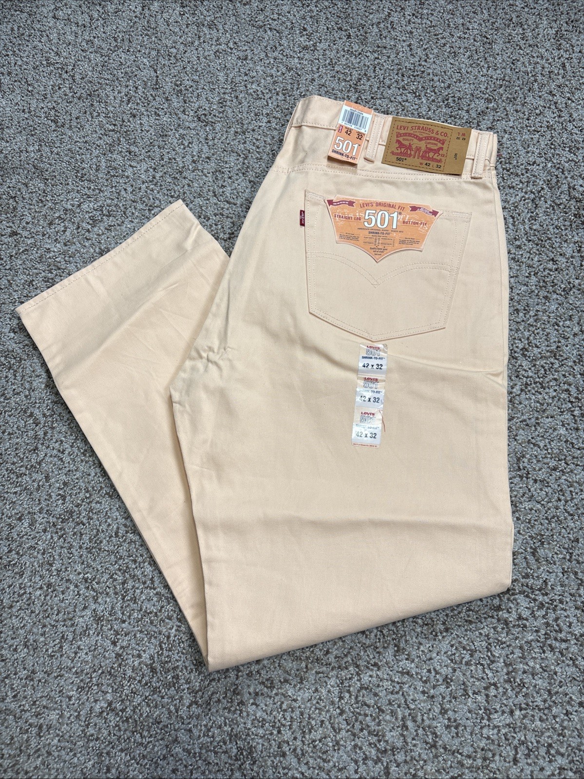 Levi's 501 Jeans Size 42x32 Peach Shrink-To-Fit Denim Fits 42 X 31.5 NEW