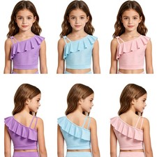 Kids Girls Crop Top Practice Tops Stretchy Tank Top Training Design Gymnastics