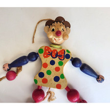 Vintage Wooden Pull String Jointed Clown Puppet Made in Austria M. Gschnitzer