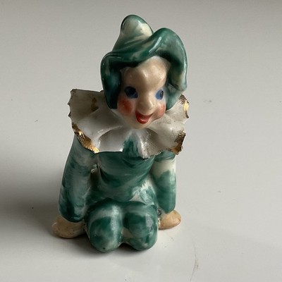 Vtg 40s/50s Occupied Japan 3  Pixie Fairy Elf Ceramic Figurine Smiling Sitting