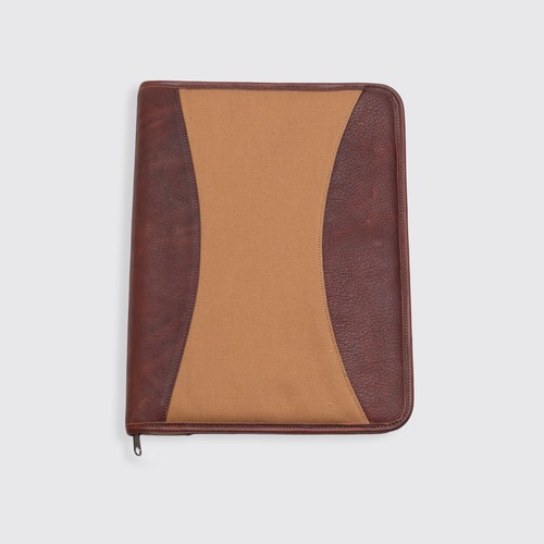 Duluth Trading Co. Fire Hose Leather Canvas Folio Zip Closing Folder