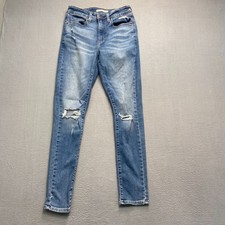 Levi  s 721 Womens Blue Denim High Rise Distressed Skinny Jeans Size 27