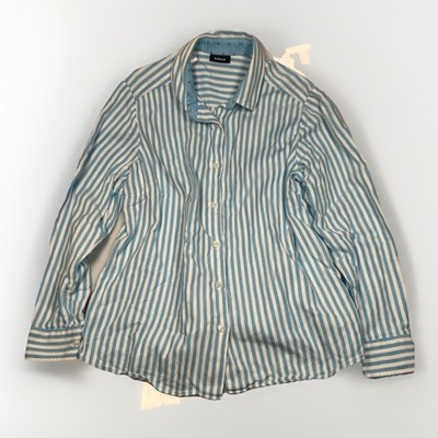 Walbusch women's blouse blue white striped cotton size 38 M business casual 