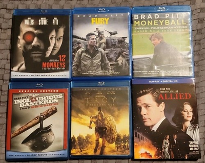#ad Brad Pitt Blu ray LOT Bundle Of 6 Moneyball Basterds Allied Fury 12 Monkeys Troy $24.99
