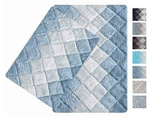 100 Cotton Bath Rug Set of 2 - Blue, Anti 21x32  17x24 Inches Blue Combo