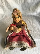 Handmade Pantyhose Vintage Shelf Sitter Doll Grandmother with baby
