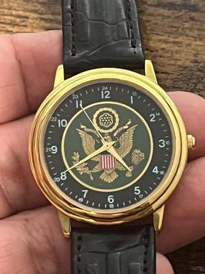 Vtg Mil-time U.S.A Gold Plated Presidential Seal Men's Quartz Watch Swiss REPAIR