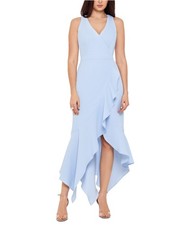 XSCAPE Womens Handkerchief-Hem Slit Gown Dress, blue, 4