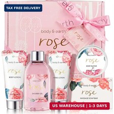 BODY  EARTH Spa Gift Set for Women - Luxurious 5 Pcs Bath and Body Box, Rose Sc