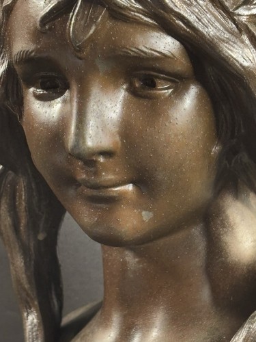 Antique Metal Girl Bust /Signed/Titled Chloe/Art Nouveau/Statue/France C.19100 - Picture 11 of 14