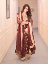 Attractive Look Faux Georgette Maroon Kurta Palazzo With Dupatta For Reception