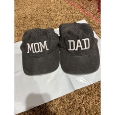 Mom and Dad Hat Set Washed Black Cotton Baseball Caps Adjustable Matching Pair