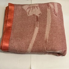Vtg 100% Wool Blanket Pink Cream Reversible Floral 70x84