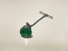 Vintage 1970s Smiley Face Tie Tack Pin Green 3/8” Diameter