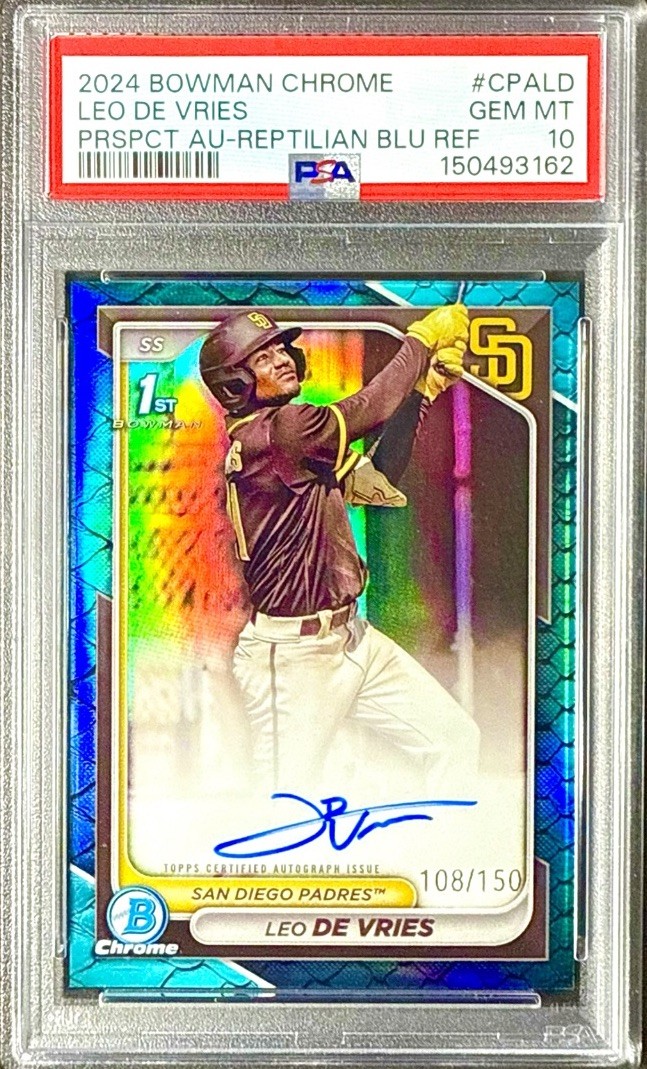 2024 Bowman Chrome Leo De Vries 1st Prospect Auto Blue Reptilian /150 PSA 10