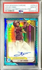 2024 Bowman Chrome Leo De Vries 1st Prospect Auto Blue Reptilian /150 PSA 10