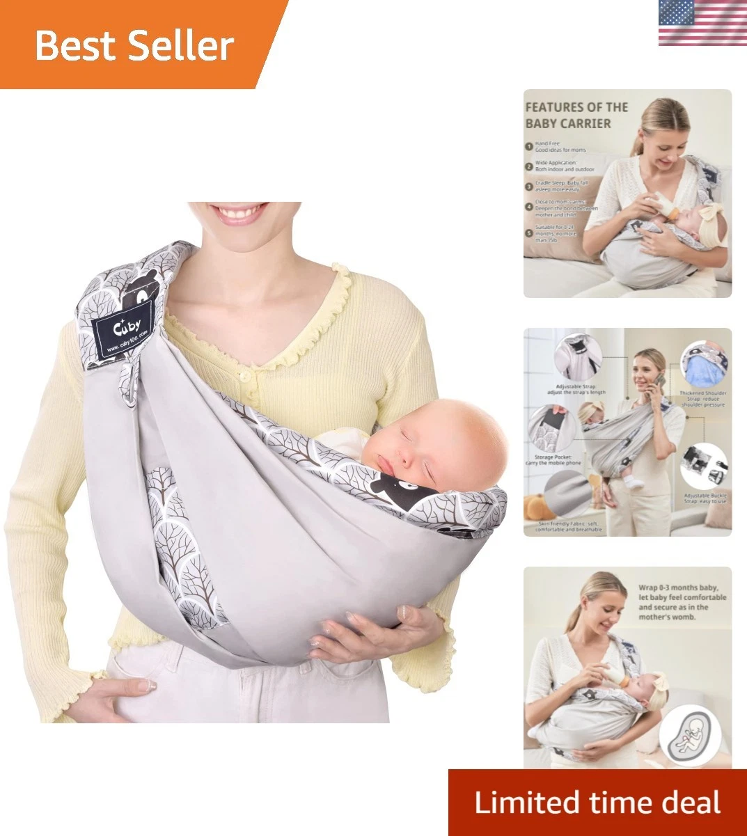 Lightweight Adjustable Baby Carrier - Soft Cotton Sling for Newborns & Toddlers