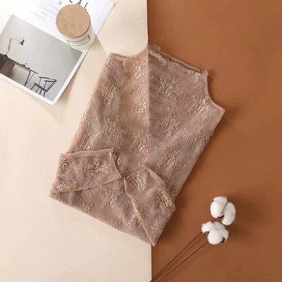 Women's Sheer Mesh Lace Top Long Sleeve Transparent See Through Crop Blouse