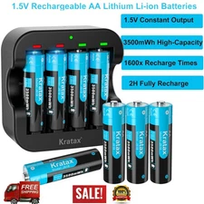 Kratax 1.5V Lithium Batteries AA Rechargeable, USB Li-ion AA/AAA Charger LOT