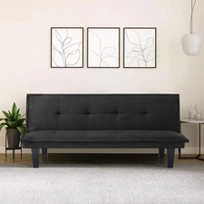Modern Faux Suede Convertible Futon Sofa Bed with 3-Position Backrest, Black