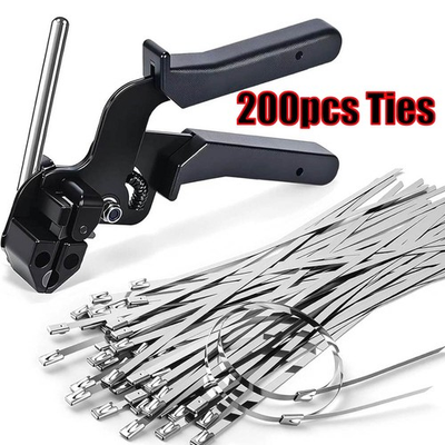 #ad 200pcs Metal Zip Ties with Stainless Steel Cable Tie Gun Special Tool For Silver $29.59