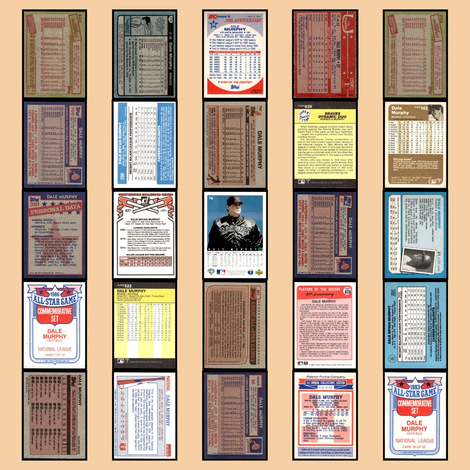 Lote de 25 tarjetas de béisbol Dale Murphy 1985 Topps Atlanta Braves conjunto colección MLB Foto 2 de 4