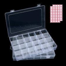 2pack 24-Grid Clear Plastic Bead Organizer Box with Adjustable Dividers  Cle...