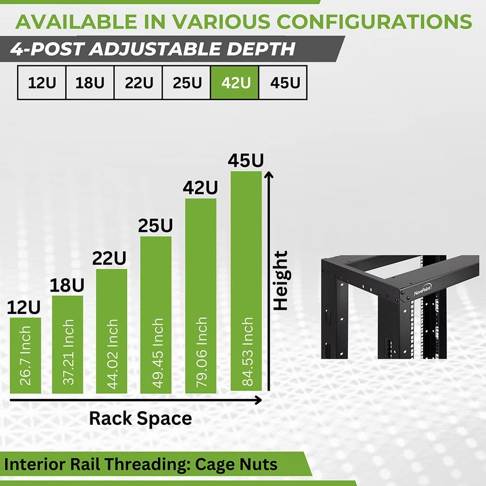 NavePoint 42U 4-Post Adjustable Preset Server Racks 19-Inch Standard - Parent - Image 3 of 4