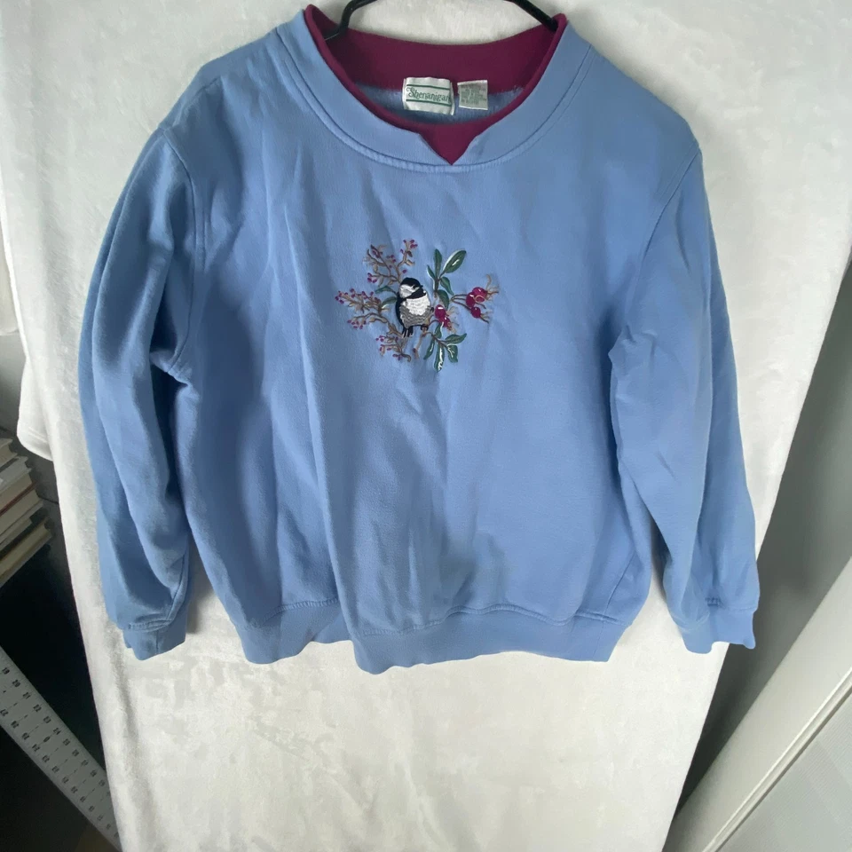 Sudadera de Colección Shenanigans Para Mujer Grande Azul Algodón Bordado Floral Pullover Foto 2 de 4