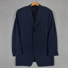Canali Blazer Mens 46 Long EU56 Blue Check Wool 3 Button Sport Coat Italy Jacket