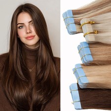 20Pcs FULL HEAD 100 Real Remy Human Hair Tape in Hair Extensions 50g Soft Thick