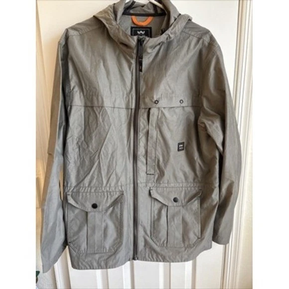 Walls Workwear Hooded Full Zip Jacket Water Wind Resistant Pockets Gray Size L