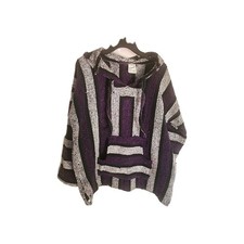 Mens mexican poncho baja pullover hoodie Sz M Purple/grey