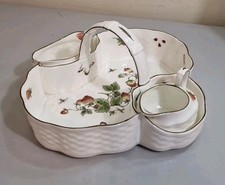 Coalport Ceramic Strawberry Basket Set With Cream Jug And Sugar Bowl