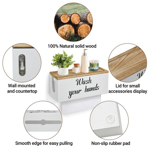 Dispensador de toallas de papel de madera maciza montaje en pared, soporte de toallas de papel comercial con... - Imagen 5 de 7