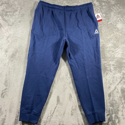 NWT Reebok Joggers Mens 2XL Dark Denim Blue CVC Fleece Slim Fit Zippered Pockets