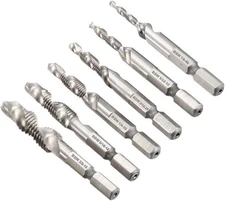 Set of 6 SAE Drill Tap Combination Bits HSS Deburr Countersink Bit Set with 1/4