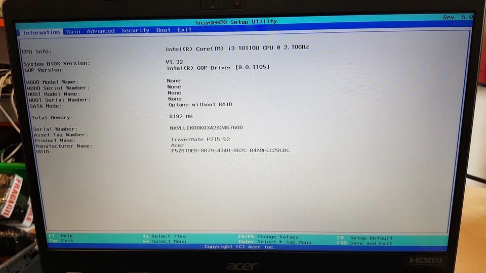 Acer travelmate p215-52 15.6" Laptop Intel Core i3-10110U 8GB No HDD - Image 2 of 4