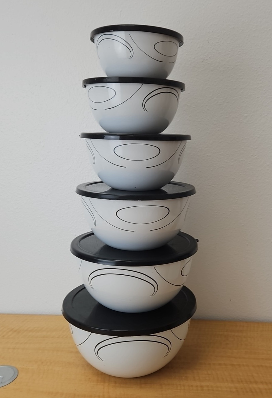12-Piece Reston Lloyd Metal Nesting Bowl Set, "Simple Lines" bowls lids 44237