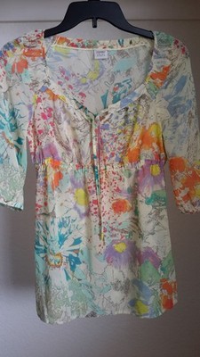 Esprit  Women Size 4 Semi-Sheer Top Blouse 3/4 Sleeve Colorful Floral EUC