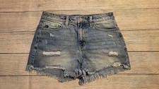Kancan Women's Blue Distressed Denim Cut Off Shorts Mid Rise Pockets Size 27/3