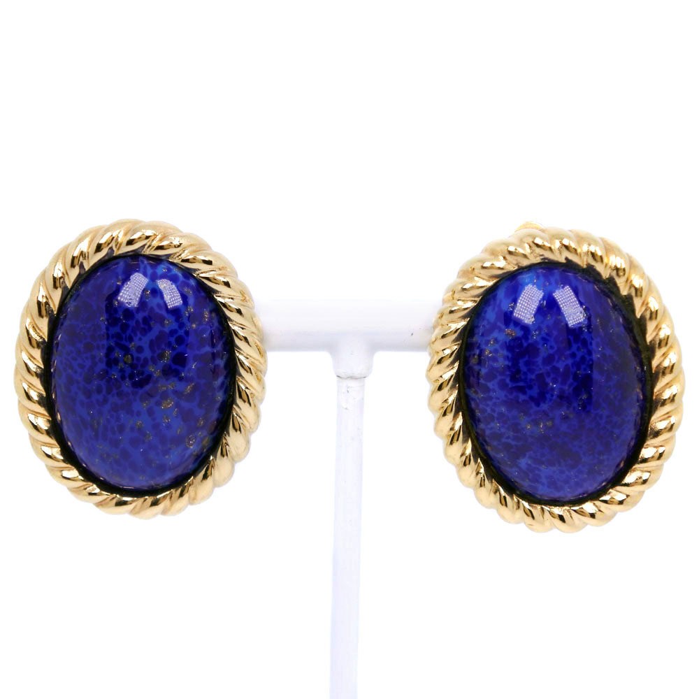 Vintage Dior Gold-Plated Blue Earrings for Women I19192317