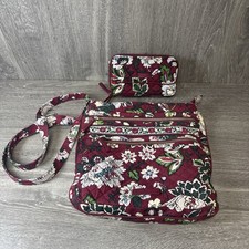 Vera Bradley Triple Zip Hipster Crossbody Bag in Bordeaux Bloom print  Wallet