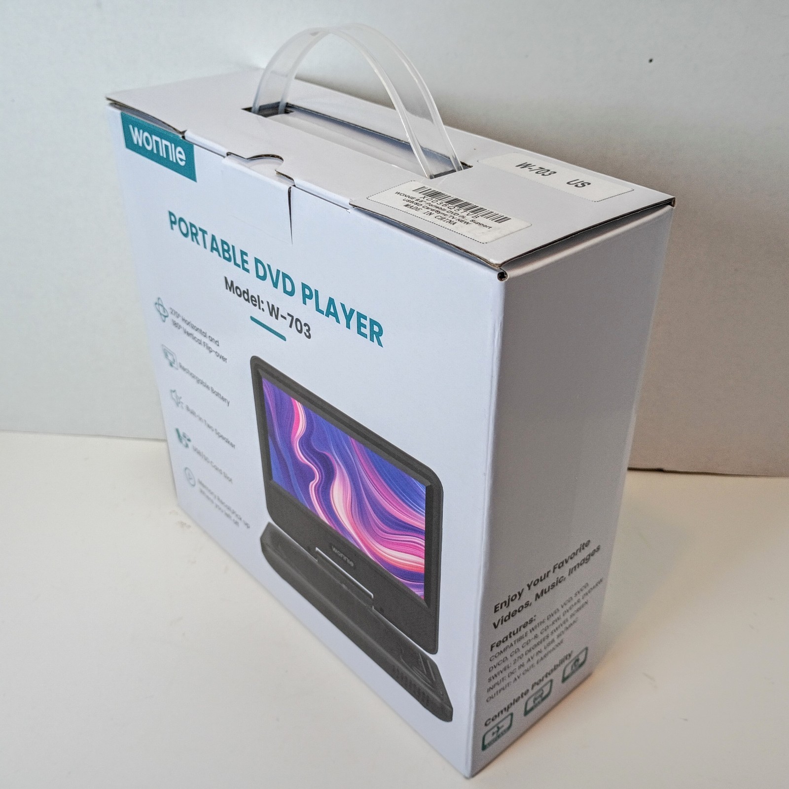 Wonnie Portable DVD Player Model W-703 7" Screen Rechargeable Battery Adapters