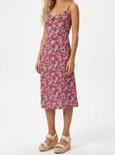 Vintage Express Y2K Red Paisley Floral Open Back Slip Dress 5/6 90’s Keyhole