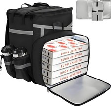 Food Delivery Backpack, Expandable Insulated Pizza Bag Large, Black