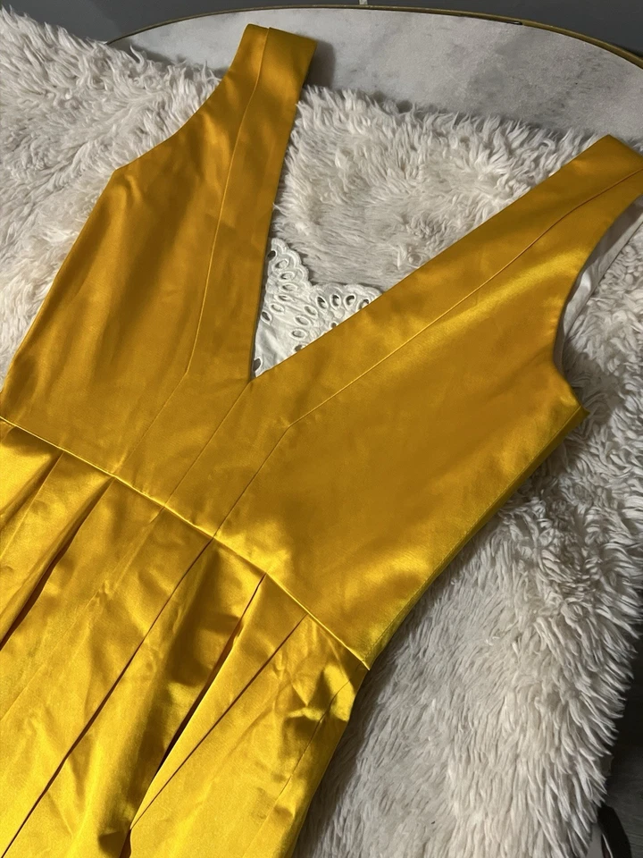 DVF Диана фон Furstenberg «Элиза» блестящий желтый с белым кружевом линия платье размер 2 - Изображение 2 из 4