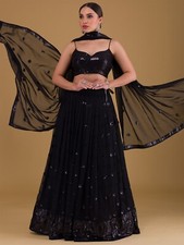 Beautiful Look Georgette Black Lehenga Choli And Dupatta For Reception Wear